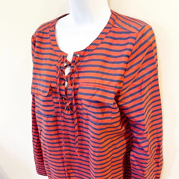 Umgee Tie Front Striped Blouse Orange Size Large - Picture 5 of 11